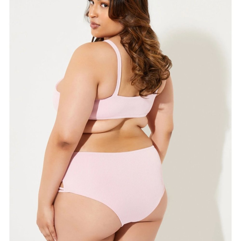 NWT YMI 2X Set Pink Ribbed Lattice Bikini Sexy Swim - Picture 3 of 8